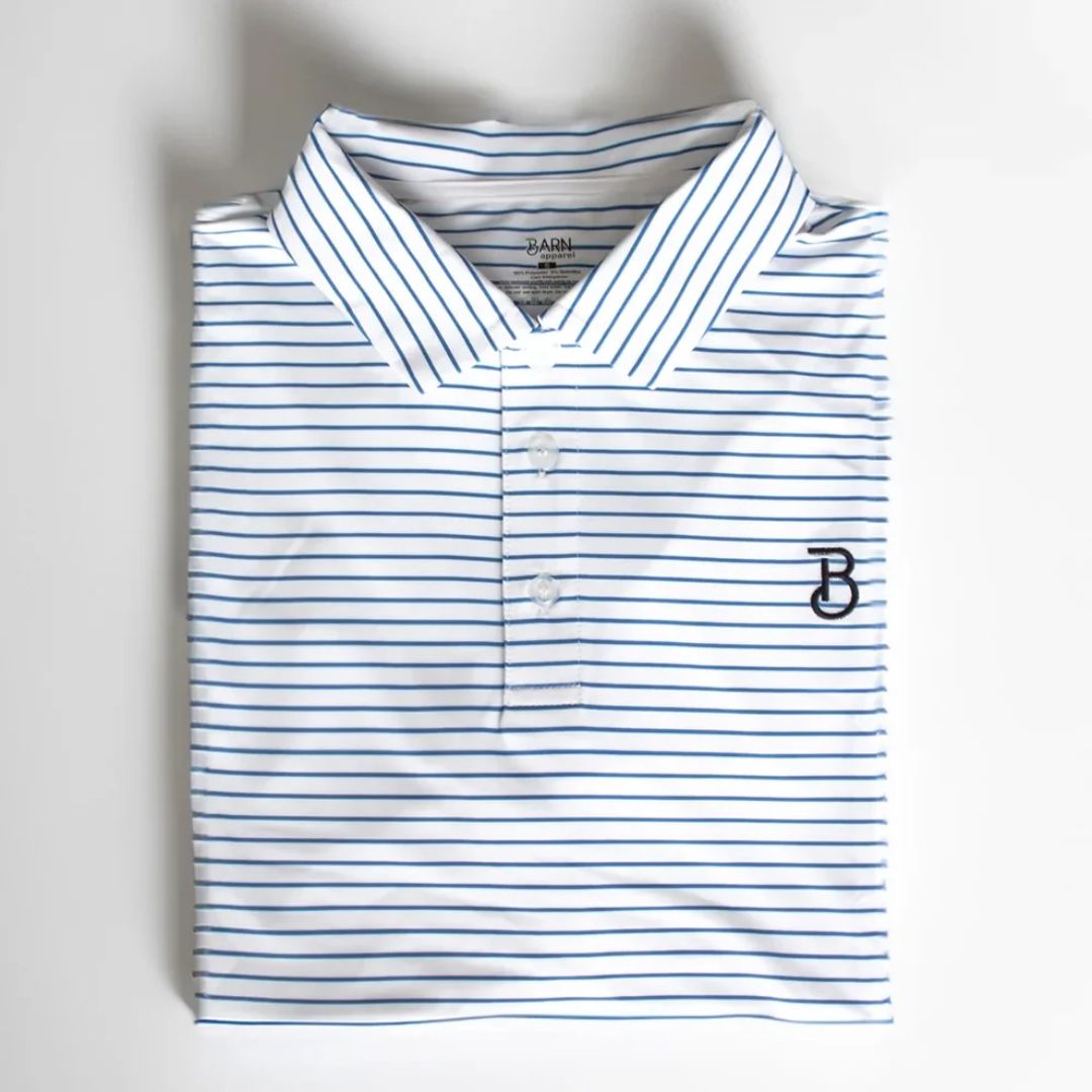 Barn Blue Stripe Performance Polo